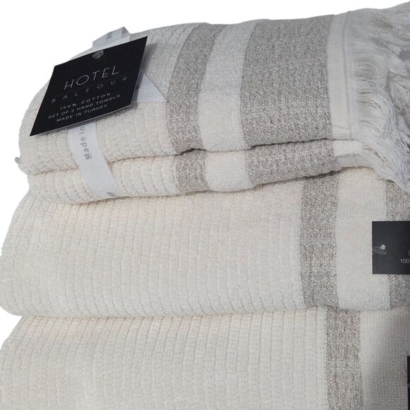 Hotel Balfour 4pc Cream And Taupe Turkish Cotton Towel Set 2‎ Bath 2 Hand - Picture 15 of 15